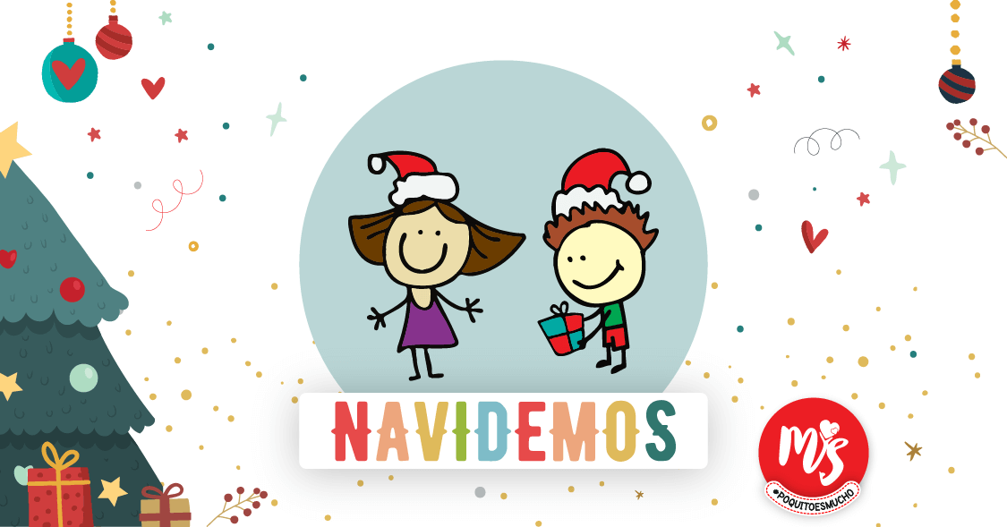 Imagen ilustrativa de Navidemos, dos nenes dibujados y decoración navideña